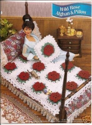 Annies Attic:Wild Rose Afghan and Pillow Crochet Pattern for Barbie