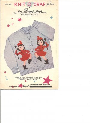 Knit O Graf 207 Girls Majorette Graph Style Cardigan or Slipover Knittin...