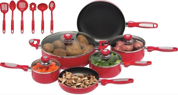 KTAL16 - Chef's Secret 16pc Red Aluminum Cookware Set