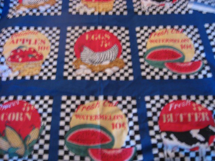 Country Farm Primitive Fruit Cows Hen Fabric panels