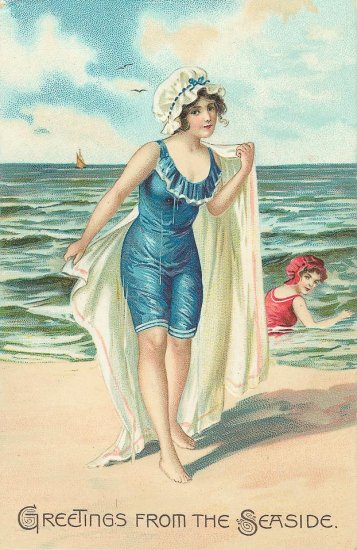 4 1/2 x7 Victorian Greetings from the Seaside Cotton Twill Fabric Block or Panel