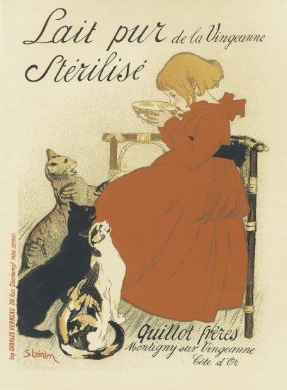 7 1/2 x 10 French Poster Girl with Cats Cotton Twill Fabric block