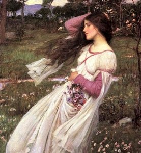 4 1/4 x 7 Windflowers Renaisance Lady with Flowers on a Windy Day