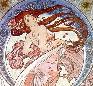 5 x 7 Mucha Art Nouveau Cotton Twill Vintage Reproduction Fabric Quilt Panel