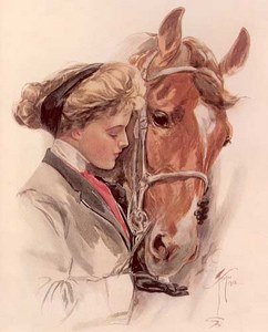 Victorian Lady with Beloved Horse Fabric Block