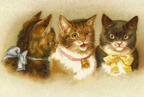 Cute Kittens with Bows and a Bell Cotton Quilt Block