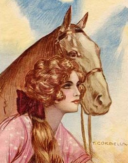 Vintage Lady with Horse Cordella Cotton Fabric Block