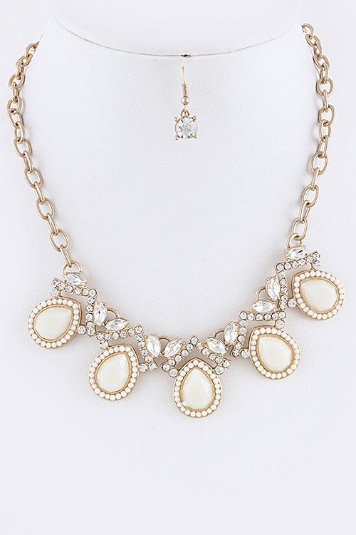 HANDMADE BEADED TEARDROP CRYSTAL ACCENT BIB NECKLACE SET
