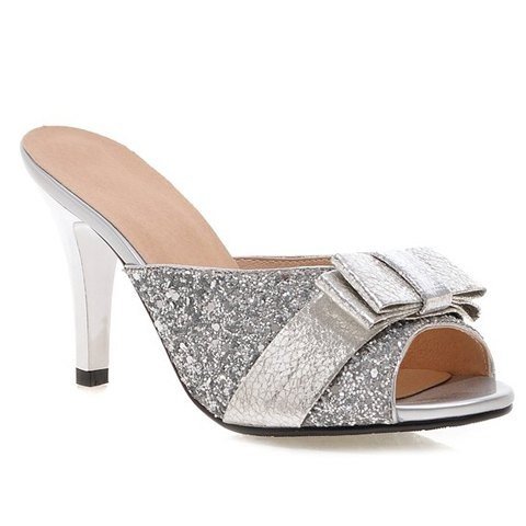 Sequined Slippers With Bow Design
