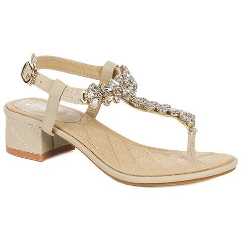 Trendy Sandals With T-Strap and Rhinestone Design