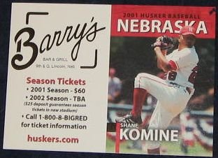 2001 Nebraska Baseball Pocket Sked. Shane Komine