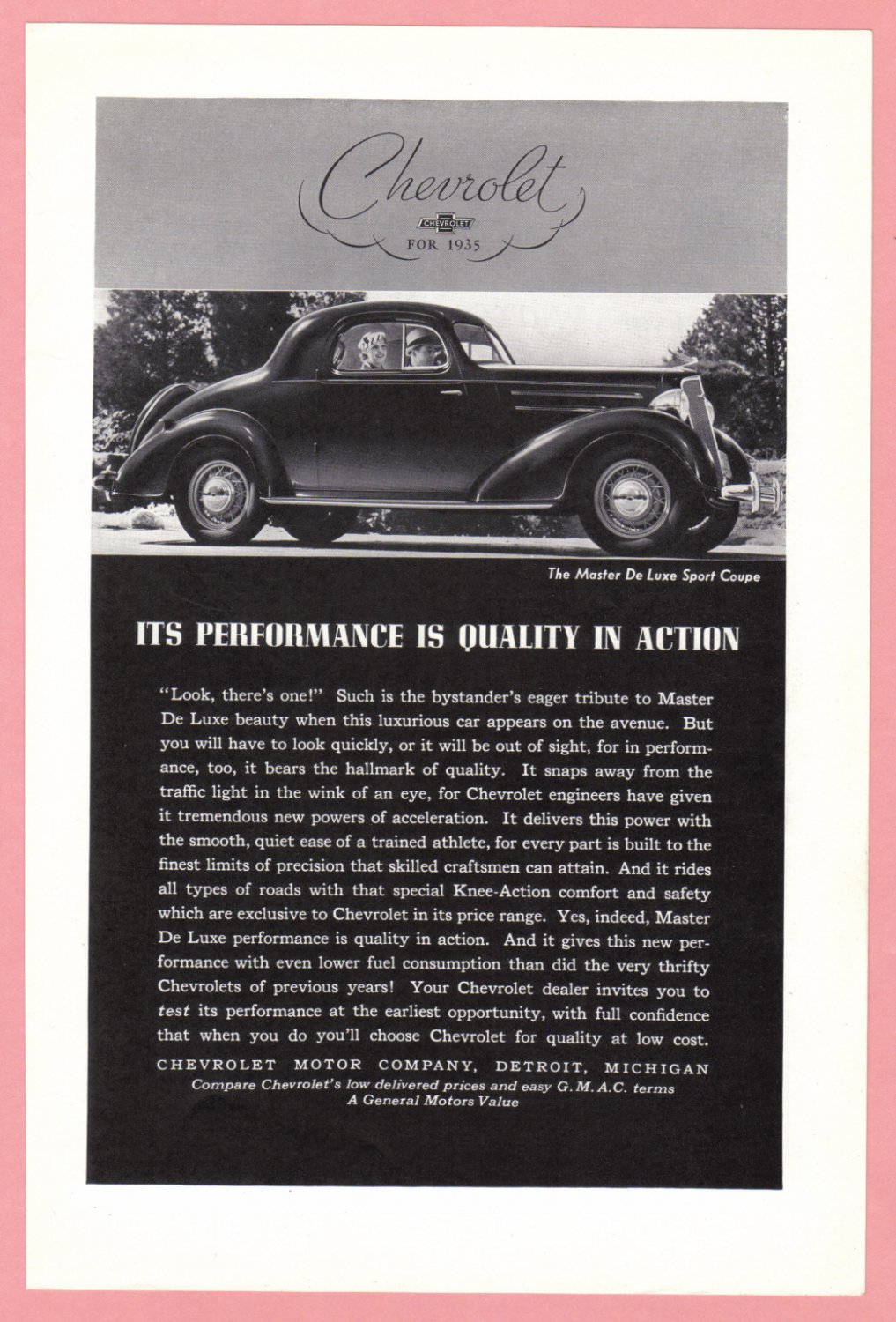 1935 CHEVROLET Vintage Auto Print Ad