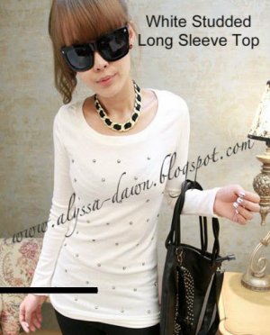 White Studded long Sleeve Top #10000