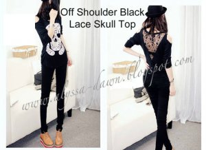 Off Shoulder Black Lace Skull Top #10001