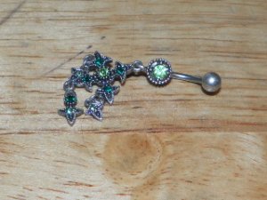 Tarnished Cross Green Gem Navel 332