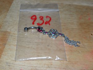 Pink CZ Gem Flower Dangle Navel 932