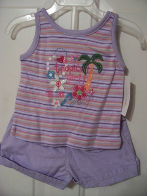 Girls 2T Purple Outfit Summer Tropical Shorts Tank