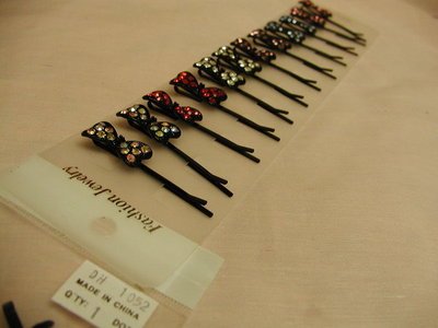 Lot of 12 Rhinestone Crystal Bow Black Hair Pins