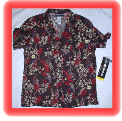 FREE SHIPPING!! Women's Sag Harbor Button Down Brown Print Shirt Size Small