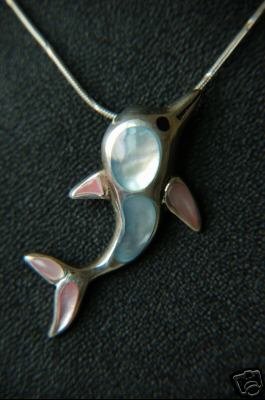 925 Silver Dolphin Necklace with Blue & Pink Pearls
