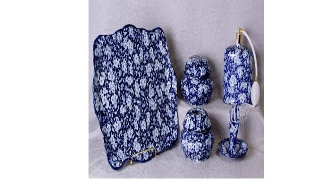 Blue Calico Dresser Set