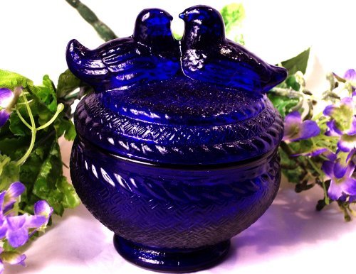 Cobalt Blue Love Birds atop A Jar