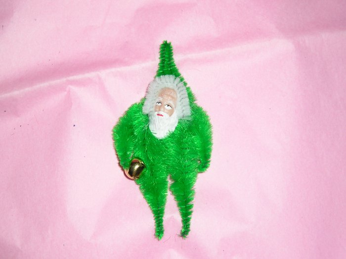 Chenille Santa Bright Green 3.5 inches with bell