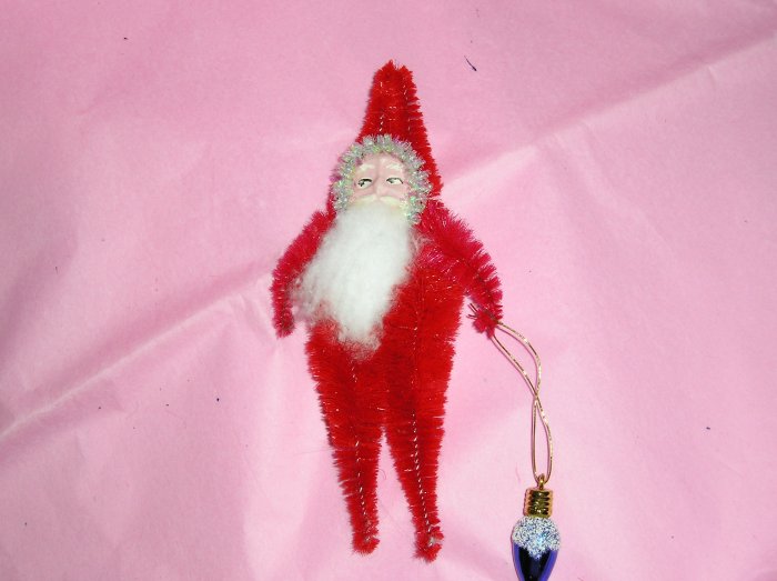 Chenille Santa RED 5 inches cotton beard with ornament