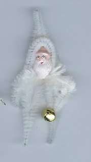 Chenille Santa White 3. 5 inch clay face holding bell
