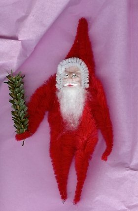 Chenille Santa RED 5 inch clay face twig
