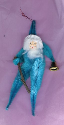 Chenille Santa BLUE 6.5 inch clay face bell & switch