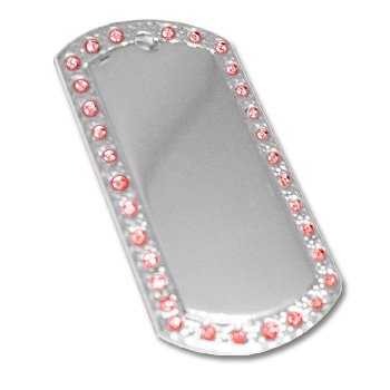 Nickel Pink Rhinestone Dog Tag with free chain - Picture / Text