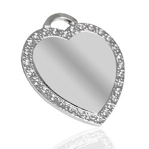 Beautiful Heart with Rhinestone frame - Nickel Silver color - Picture / Text