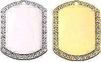 Wide Gold Rhinestone Jewelry dog tag with ball chain