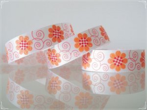 1 Yard of 5/8" "Chamomilia Flower" Satin Ribbon, Garden, Floral, Glitters, Hair Bows, R91