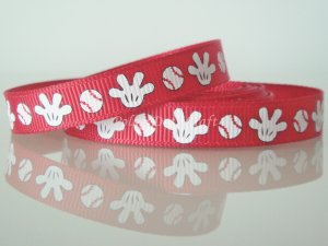 1 Yard of 3/8" Mickey Mouse Baseball & Mitten Grosgrain Ribbon, R187