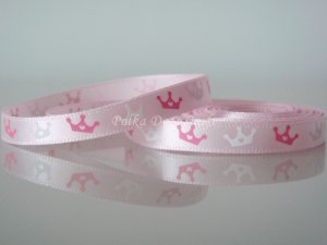 1 Yard of 1/4" Crown Ribbon, Pink, Princess Queen Birthday Party Scrapbooks, Crafts, R176