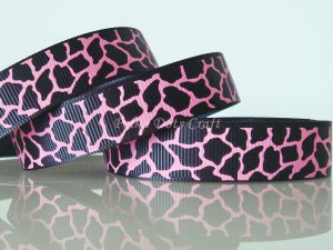 1 Yard 5/8" Black & Hot Pink Giraffe Grosgrain Ribbon, Zoo, Jungle, Wild Animal, Gift, R62