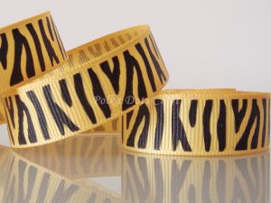 1 Yard 5/8" (16mm) Zebra Ribbon, Black & Yellow Gold, Wild Animal, Zoo, Party, Jungle, R65