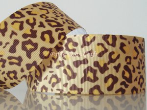 1 Yard 1-1/2" Brown & Gold Leopard Grosgrain Ribbon, Zoo, Jungle Safari, Wild Animal, Cat, R59