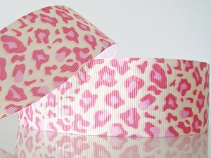 1 Yard 1-1/2" Pink Leopard Grosgrain Ribbon, Zoo, Jungle Safari, Wild Animal, Cat, R60
