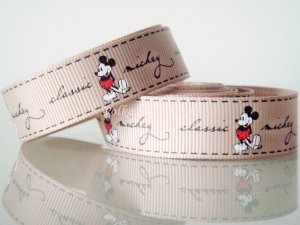 1 Yard of 5/8" Disney Mickey Mouse Grosgrain Ribbon, Tan, Hair Bows, Headbands, Scrapbooks, R244