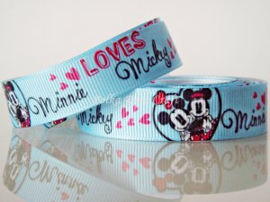 1 Yard of 5/8" Disney Mickey & Minnie Mouse Grosgrain Ribbon, Blue, Hair Bows, Scrapbooks, R247
