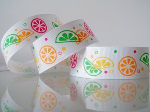 1 Yard of 1" (25mm) Citrus Slices Ribbon, Fruits, Orange, Lime, Tangerine, Lemon, R79