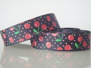 1 Yard of 5/8" Red Cherry Grosgrain Ribbon, Fruit, Black, Scrapbook, Hair Bows, Head Bands, R77
