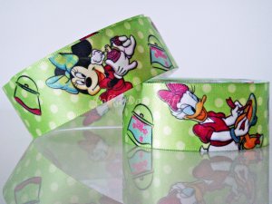 1 Yard of 1" Disney Minnie Mouse & Daisy Duck Satin Ribbon, Green, Hair Bows, Scrapbooks, R251