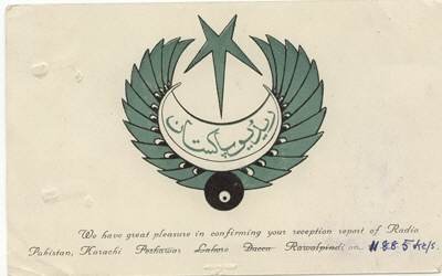 QSL 1950s Radio PAKISTAN - signed with stamps