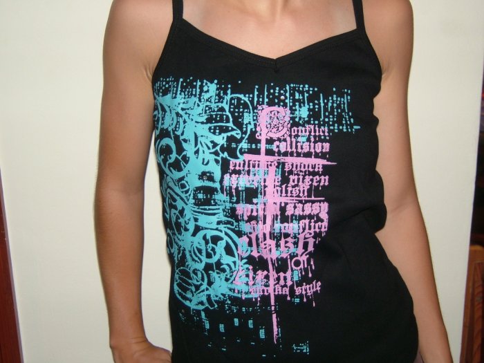 Black Spag. Tank top with unique backside (SIZE M / Euro 40 / 12, Girls, Teens)