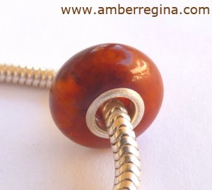 Baltic Amber Antique Dark Caramel European Charm Silver Bead