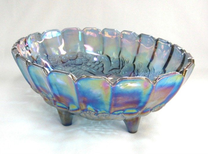 Large Oval Vintage Indiana Glass Blue Carnival Glass Bowl Fruit Pattern